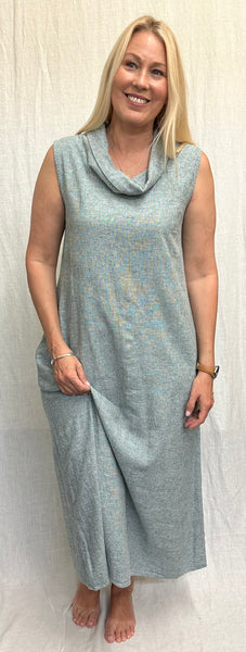 Linen Cotton Crosshatch Cowl Neck Maxi Dress