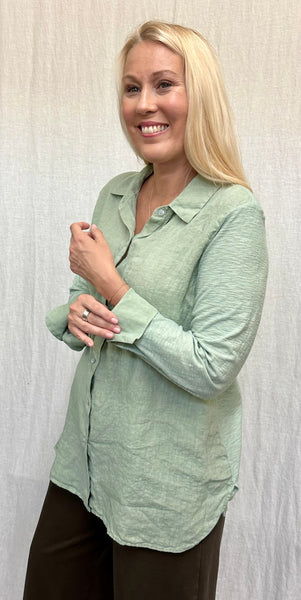 Linen Cotton Combo Long Sleeve Shirt (Other color available)