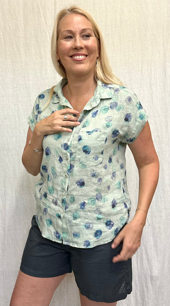 Hanky Linen Ink Spot Short Sleeve Pocket Shirt (Other color available)