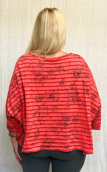 Cotton Viscose Floral Shadow Stripe Crop Top (More colors available)