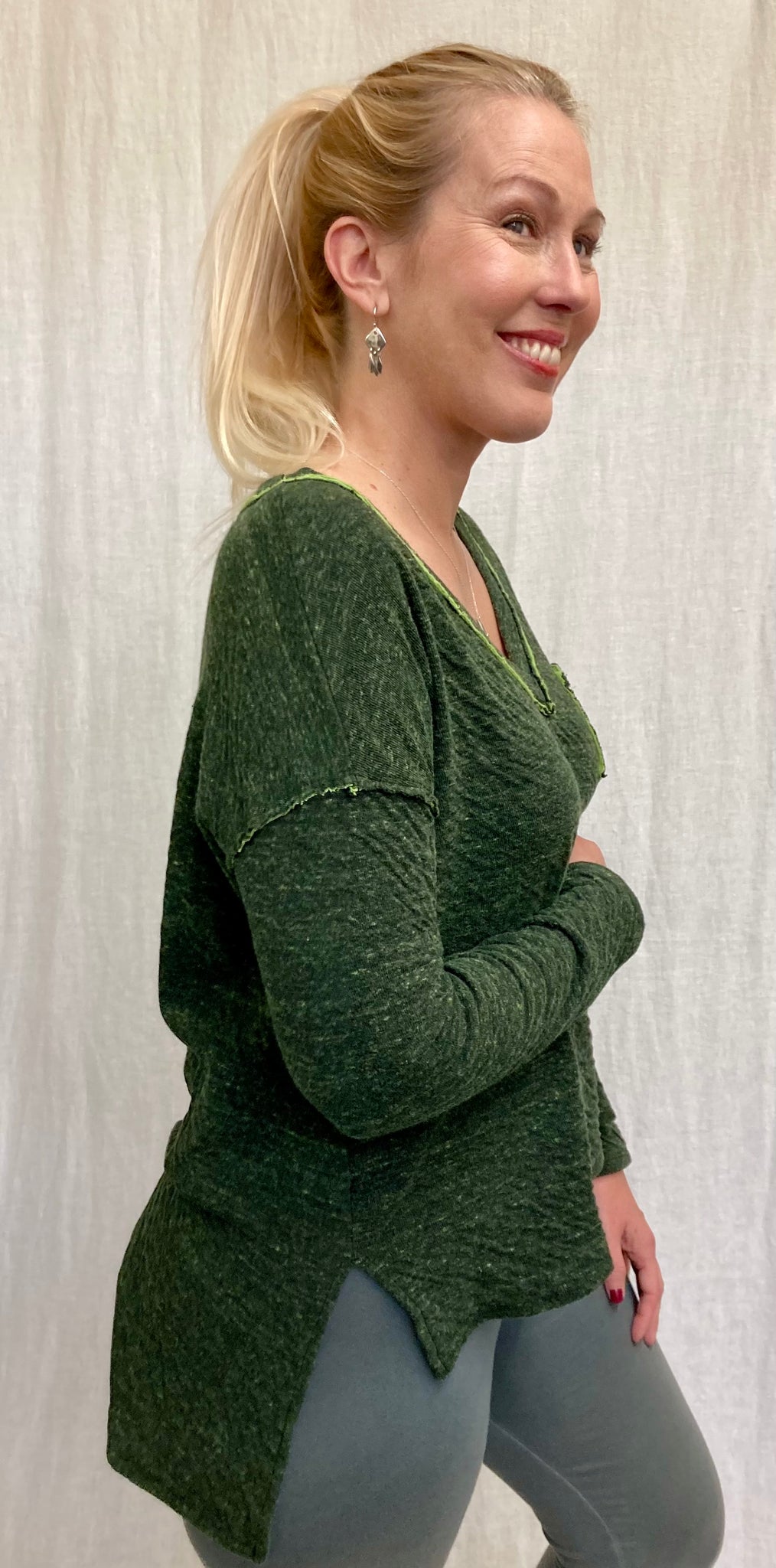 Cotton Rayon Charcoal Doublecloth Deep V Top (More colors available)