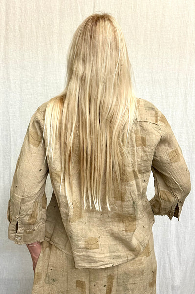 Hanky Linen Brush Stroke Crop Shirt
