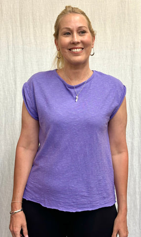 Lightweight Cotton Linen Jersey Roll Up Sleeve Tee (Other color available)
