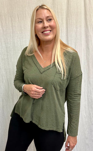 Cotton Linen Jersey Deep V-Top (Other color available)