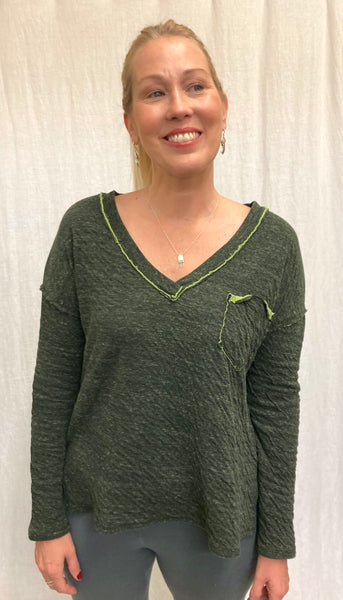 Cotton Rayon Charcoal Doublecloth Deep V Top (More colors available)