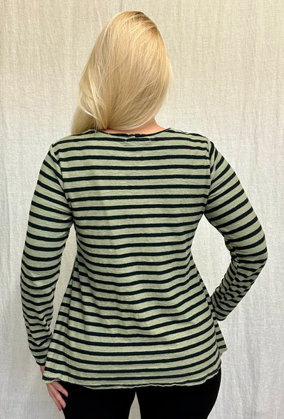 Cotton Linen Black/Natural Stripe Swing Top