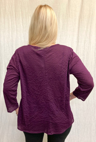 Cotton Pucker 3/4 Sleeve A-Line Top