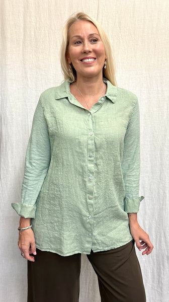 Linen Cotton Combo Long Sleeve Shirt (Other color available)