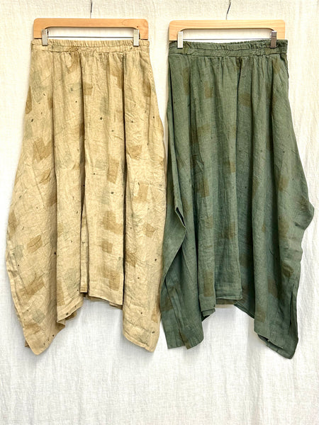 Hanky Linen Brush Stroke Side Slit Skirt (Other color available)