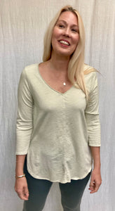 Cotton Texture Mini Dot 3/4 Sleeve V-Neck Top (Other color available)