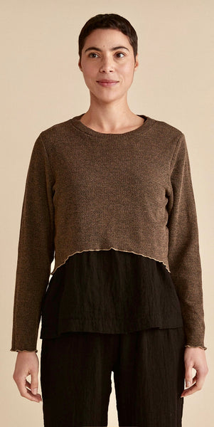 Cotton Marled Sweater Knit Curved Crop Sweater (Other colors available)
