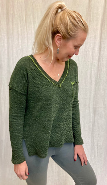 Cotton Rayon Charcoal Doublecloth Deep V Top (More colors available)