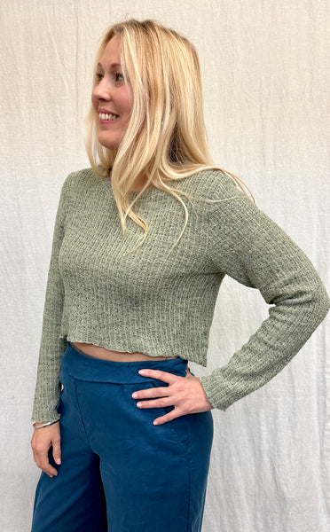 Cotton Black/Natural Sweater Knit Curved Crop Sweater (Other color available)