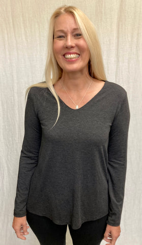 Rayon Charcoal Jersey V-Neck A Line Top (Other color available)