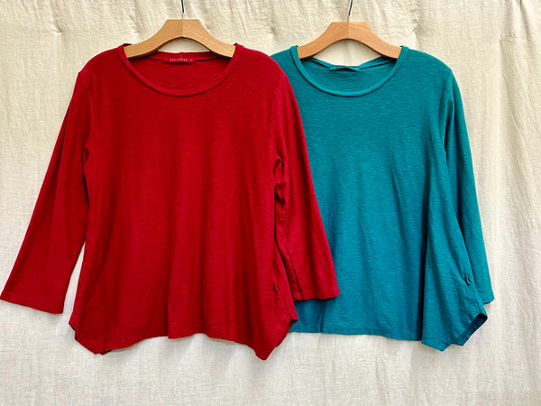Cotton Linen Jersey Side Vent Crew Top (Other color available)