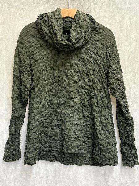 Cotton Black & White Crinkle Mini Plaid Cowl Neck Pullover (Other color available)