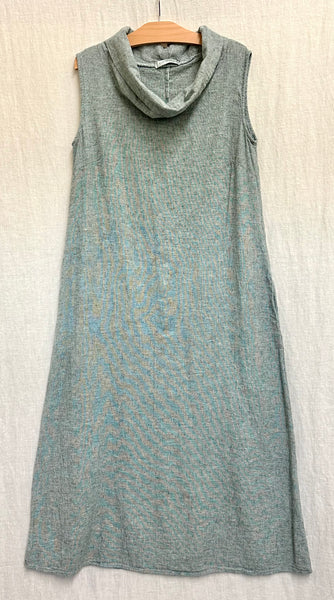 Linen Cotton Crosshatch Cowl Neck Maxi Dress