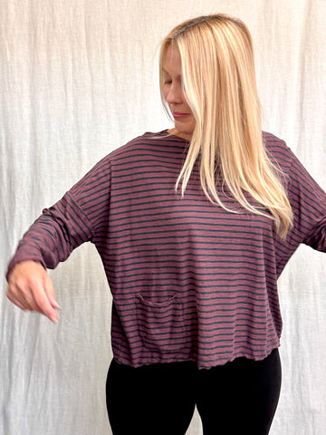 Cotton Linen Gulfstream Stripe One Size Pullover Top (Other color available)