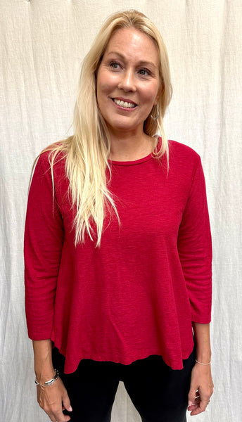 Cotton Linen Jersey Side Vent Crew Top (Other color available)