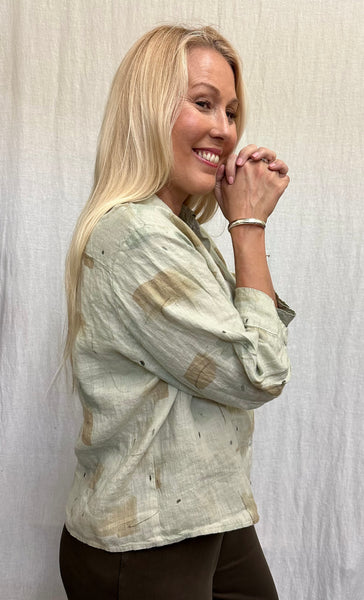 Hanky Linen Brush Stroke Crop Shirt (New color!)