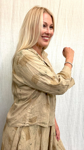 Hanky Linen Brush Stroke Crop Shirt