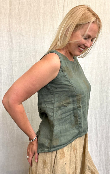 Hanky Linen Brush Stroke Shirt Tail Tank (Other color available)