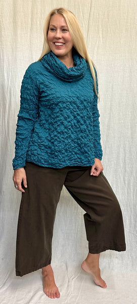 Cotton Black & White Crinkle Mini Plaid Cowl Neck Pullover (Other color available)
