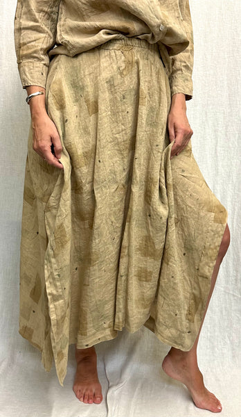 Hanky Linen Brush Stroke Side Slit Skirt (Other color available)