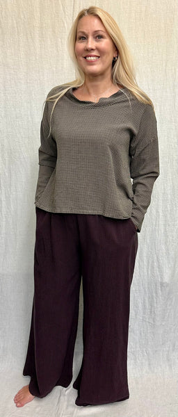 Tencel Mini Check Wide Leg Pleat Pant