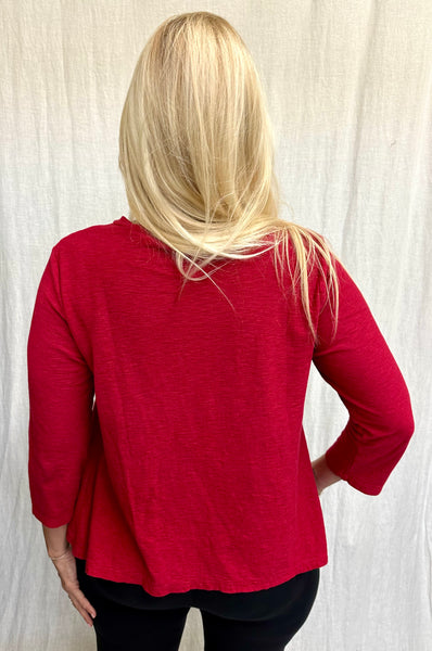 Cotton Linen Jersey Side Vent Crew Top (Other color available)