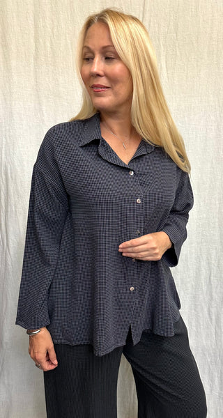 Tencel Mini Check High Low Crop Shirt