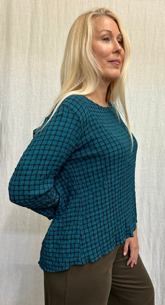 Black and White Crinkle Plaid 3/4 Sleeve Split Back Top (Other color available)