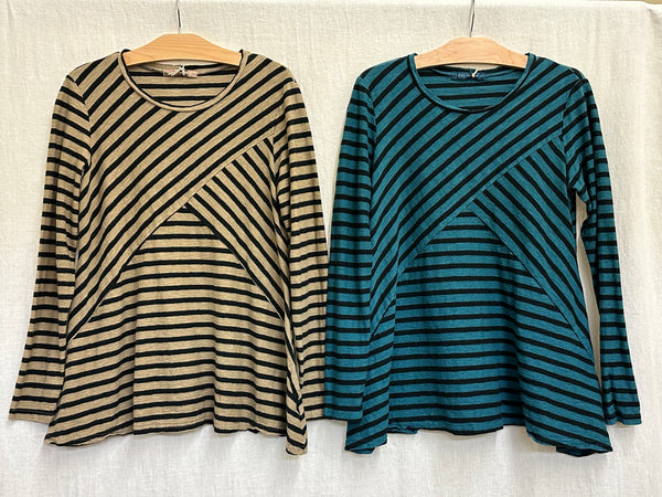 Cotton Linen Black/Natural Stripe Swing Top