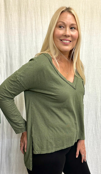 Cotton Linen Jersey Deep V-Top (Other color available)
