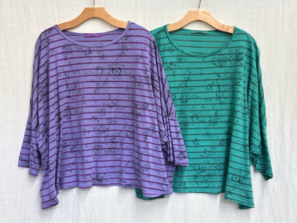 Cotton Viscose Floral Shadow Stripe Crop Top (Restock!)