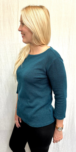 Cotton Marled Sweater Knit 3/4 Sleeve Boatneck Top (Other color available)