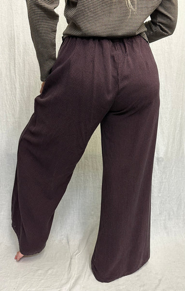 Tencel Mini Check Wide Leg Pleat Pant