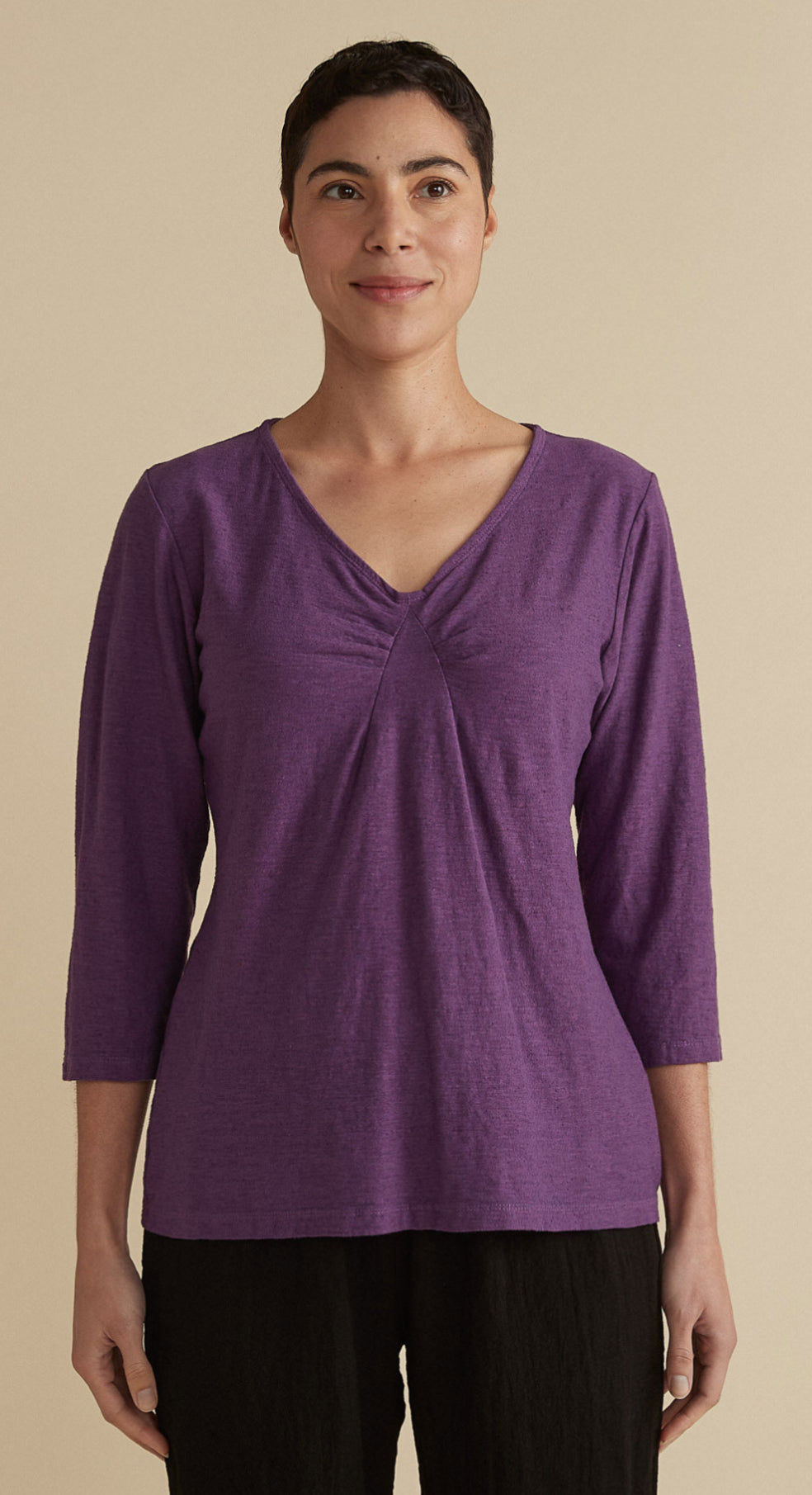 Cotton Linen Jersey Tuck Front Top (Other color available)