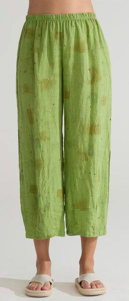 Hanky Linen Brushstroke Cropped Pant with Darts
