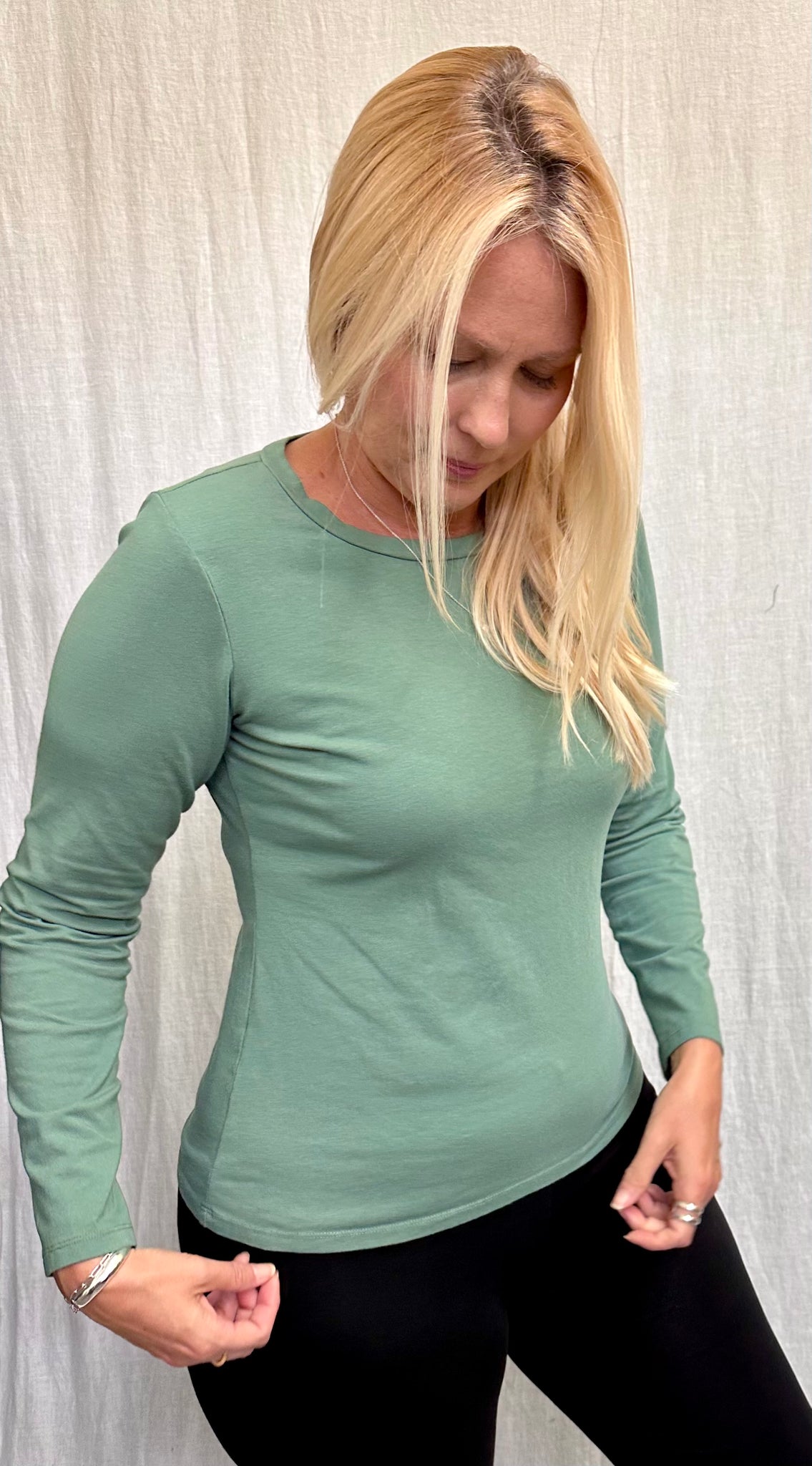 Organic Cotton Spandex Long Sleeve Crew Tee (Other color available)
