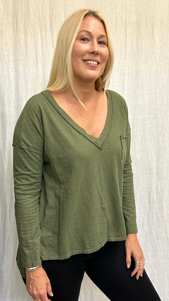 Cotton Linen Jersey Deep V-Top (Other color available)
