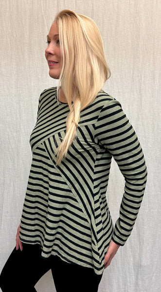 Cotton Linen Black/Natural Stripe Swing Top