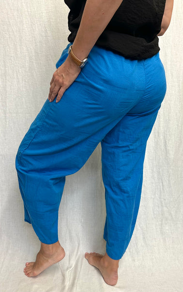 Cotton Linen Textured Mini Stripe Barrel Crop Pant (New color!)