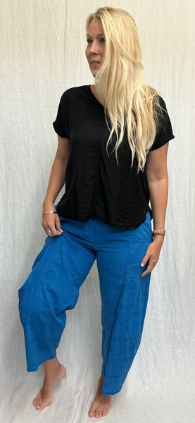 Cotton Linen Textured Mini Stripe Barrel Crop Pant (New color!)