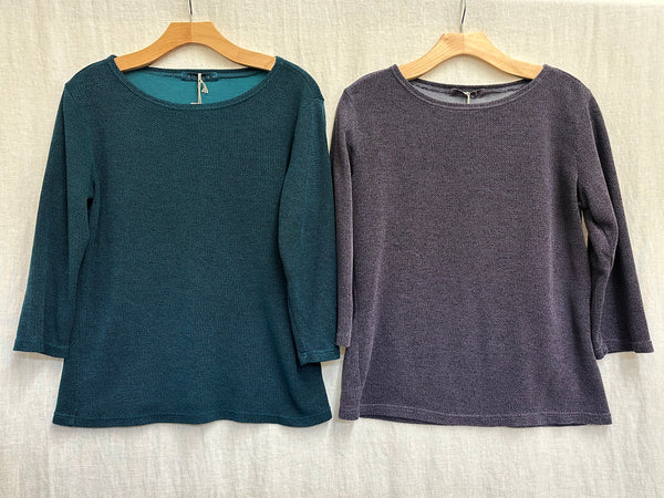 Cotton Marled Sweater Knit 3/4 Sleeve Boatneck Top (Other color available)