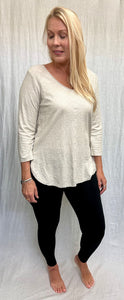 Cotton Linen Jersey 3/4 Sleeve V-Neck Top (Other color available)