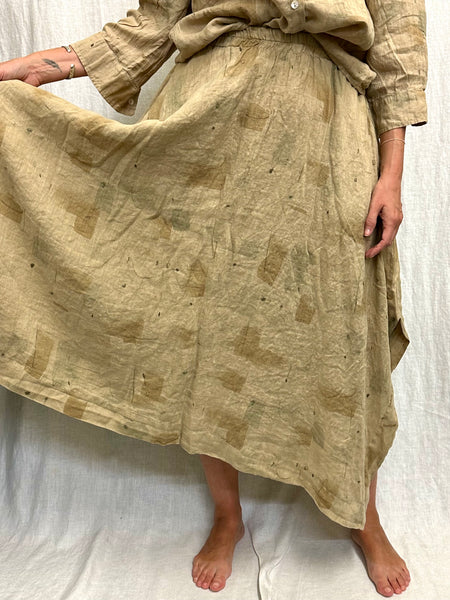 Hanky Linen Brush Stroke Side Slit Skirt (Other color available)