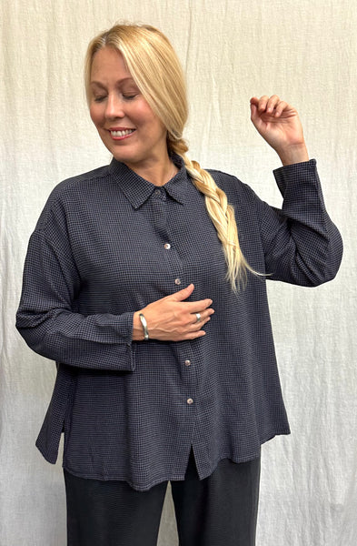 Tencel Mini Check High Low Crop Shirt