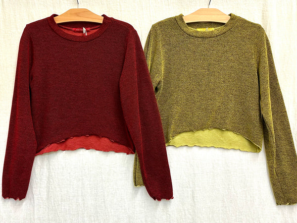 Cotton Marled Sweater Knit Curved Crop Sweater (Other colors available)