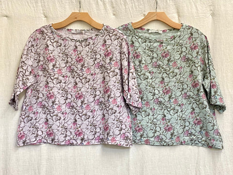 Linen Cosmos Bouquet Elbow Sleeve Top